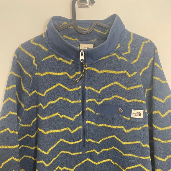 The North Face Mountain Print Gordon Lyons 1/2 Zip Fleece Sweater Blue Yellow L - Picture 3 of 10